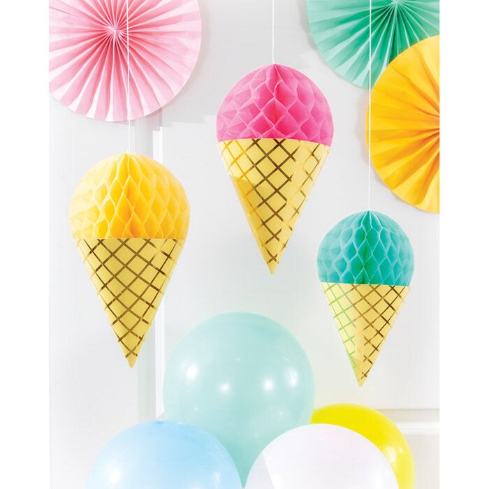 Ice Cream Party Hanging Honeycomb, Foil 3ct
