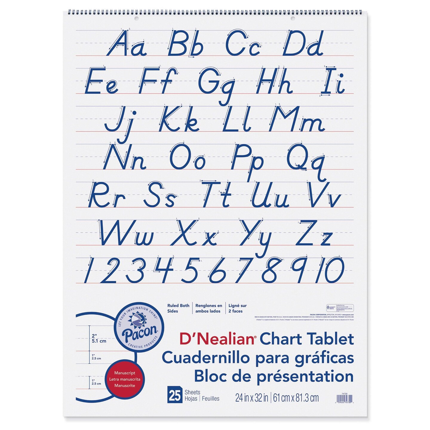 D&#x27;Nealian Chart Tablet, Manuscript Cover, 2&#x22; Ruled 24&#x22; x 32&#x22;, 25 Sheets