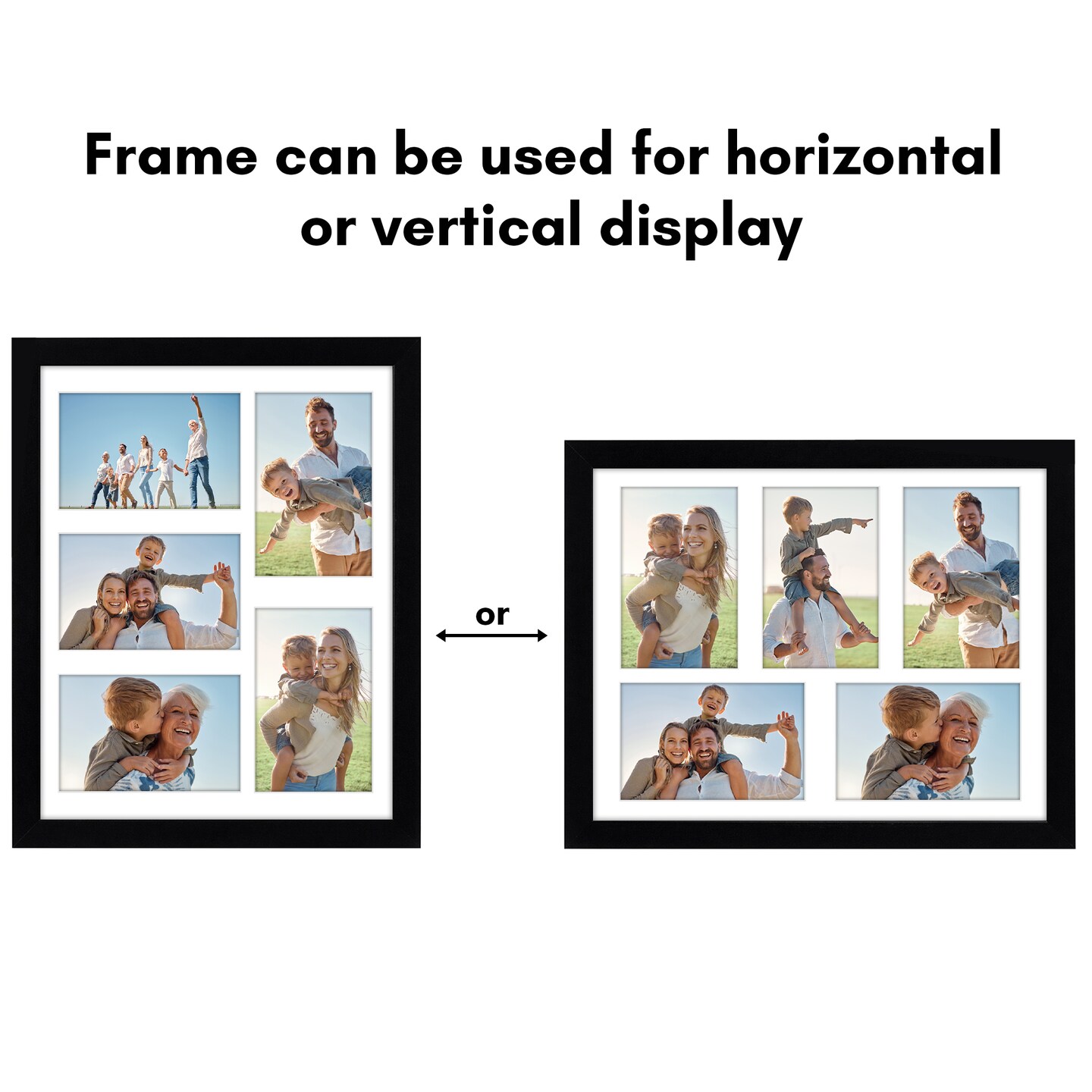 Americanflat 11x14 Collage Picture Frame - Displays Five 4x6 Photos at Once - Family Photo Collage Frame - Shatter Resistant Glass - Hanging Hardware for Horizontal or Vertical Display - Black