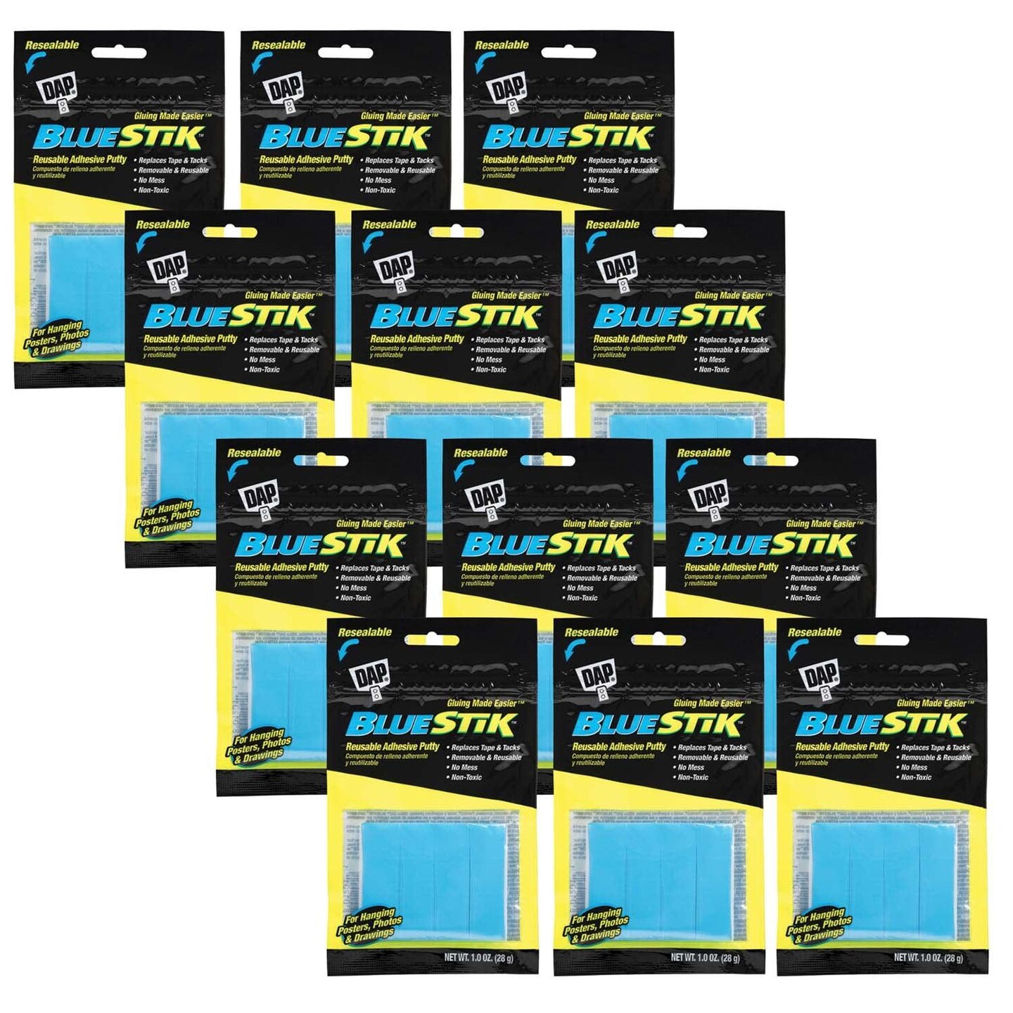 BlueStik&#x2122; Reusable Adhesive Putty, 1 oz. Per Pack, 12 Packs