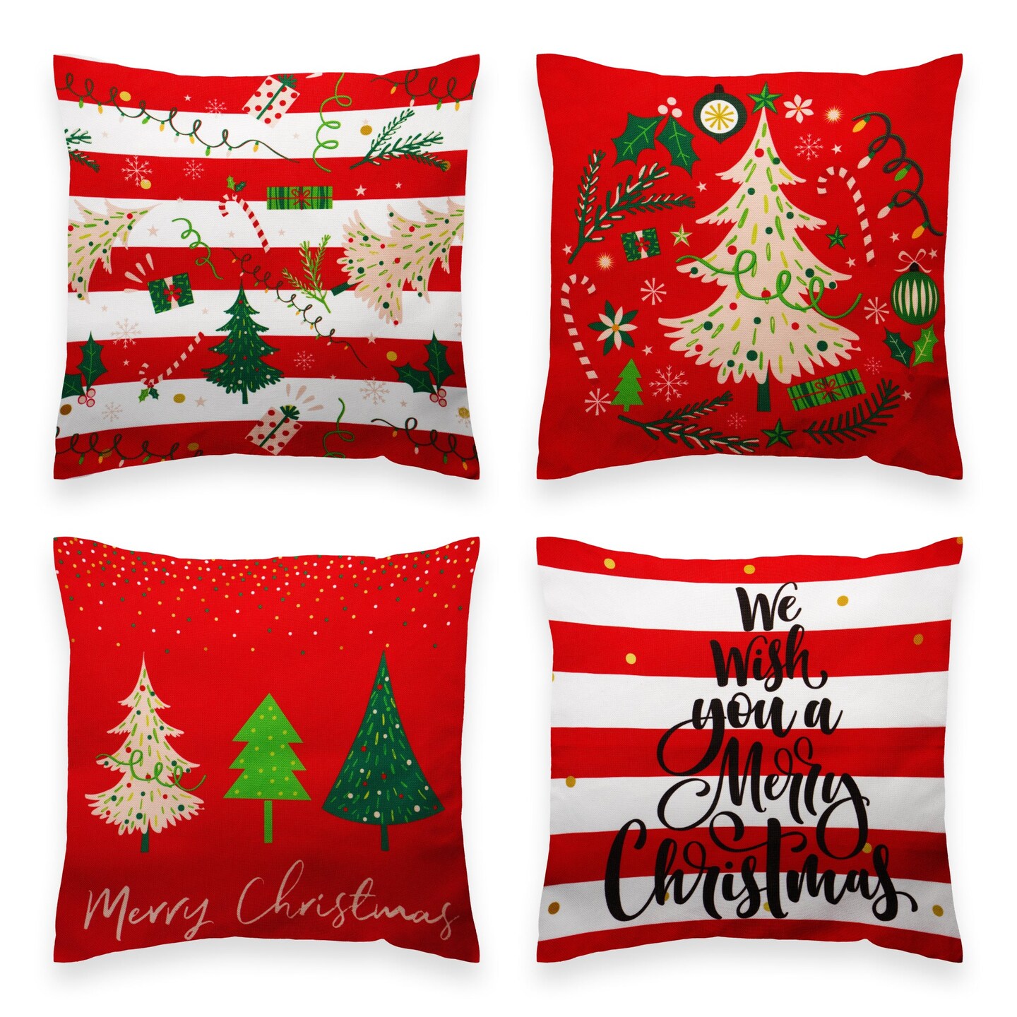 G128 Christmas Decoration Elegant Pine Spruce Waterproof Throw Pillow Covers | 18 x 18 in | Set of 4, Beautiful Cushion Covers for Christmas Sofa Couch Decoration