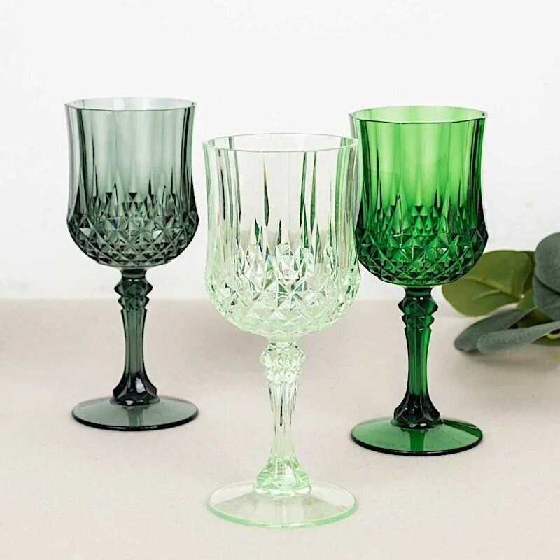 ASSORTED GREEN 6 Plastic 8 oz Crystal Cut Goblets WINE GLASSES