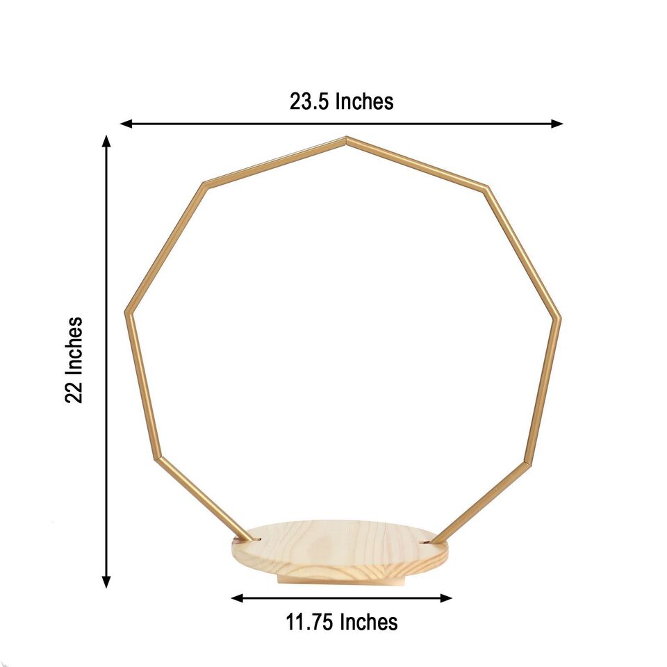 GOLD 22&#x22; Wood with Nonagon Geometric Metal Arch CAKE STAND