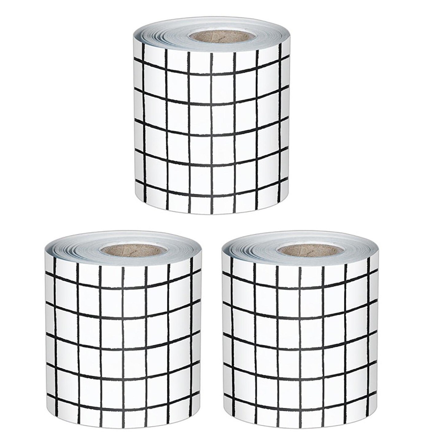 Happily Ever Elementary Creatively Inspired Black &#x26; White Grid Rolled Straight Bulletin Board Borders, 65 Feet Per Roll, Pack of 3