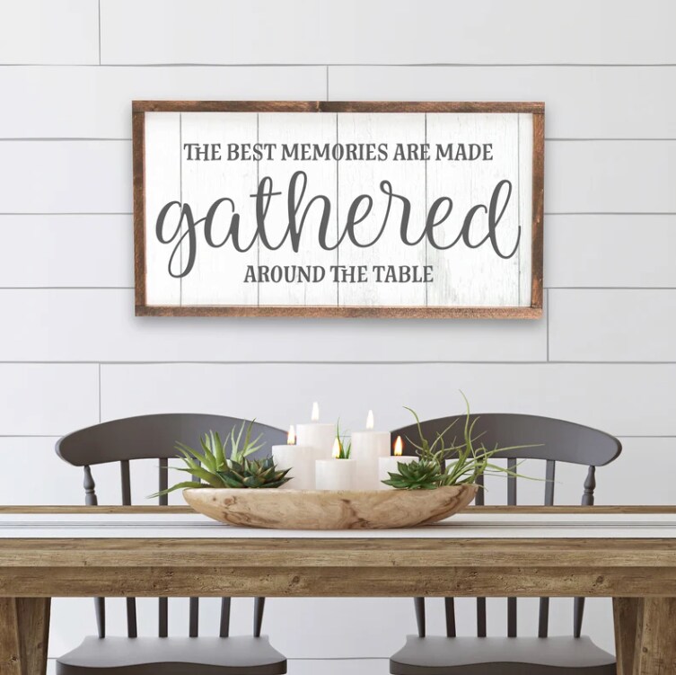 Some of life's greatest memories are gathered around the table sign, gathered, gather, farmhouse online sign