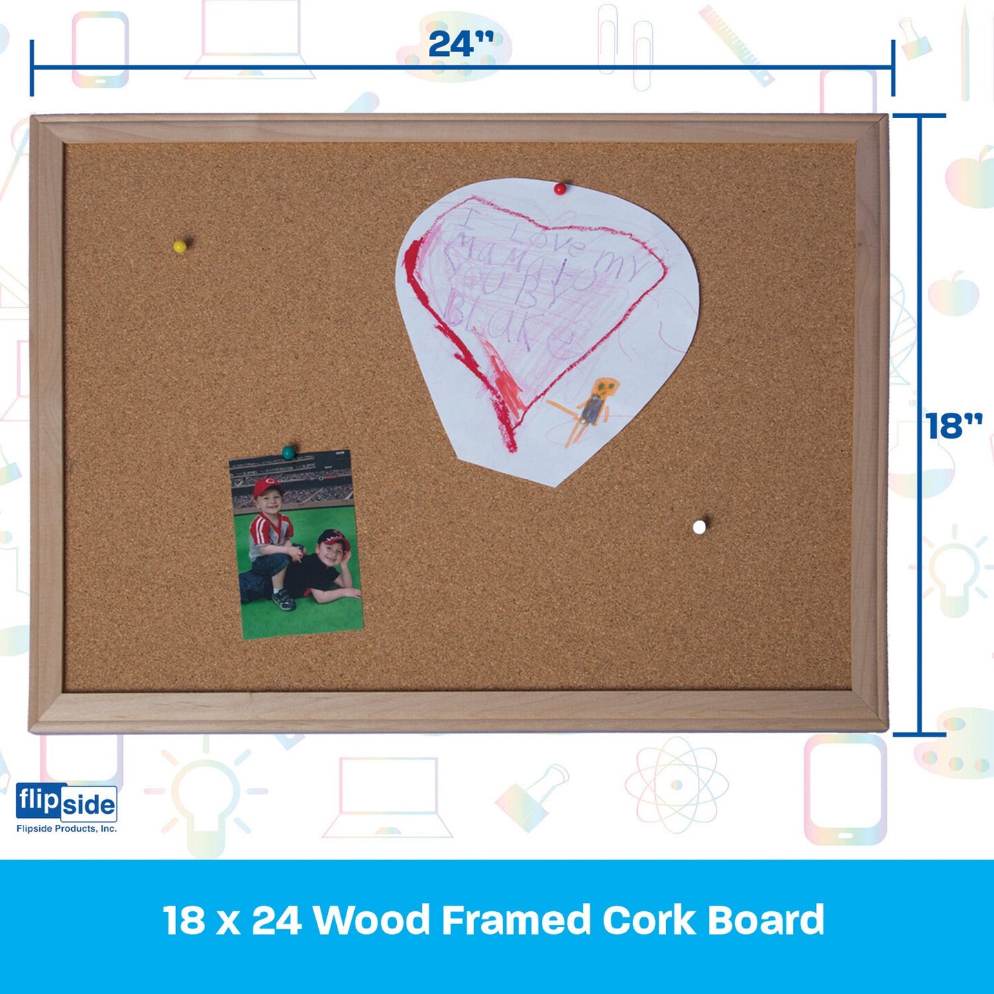 Wood Framed Cork Board, 18&#x22; x 24&#x22;