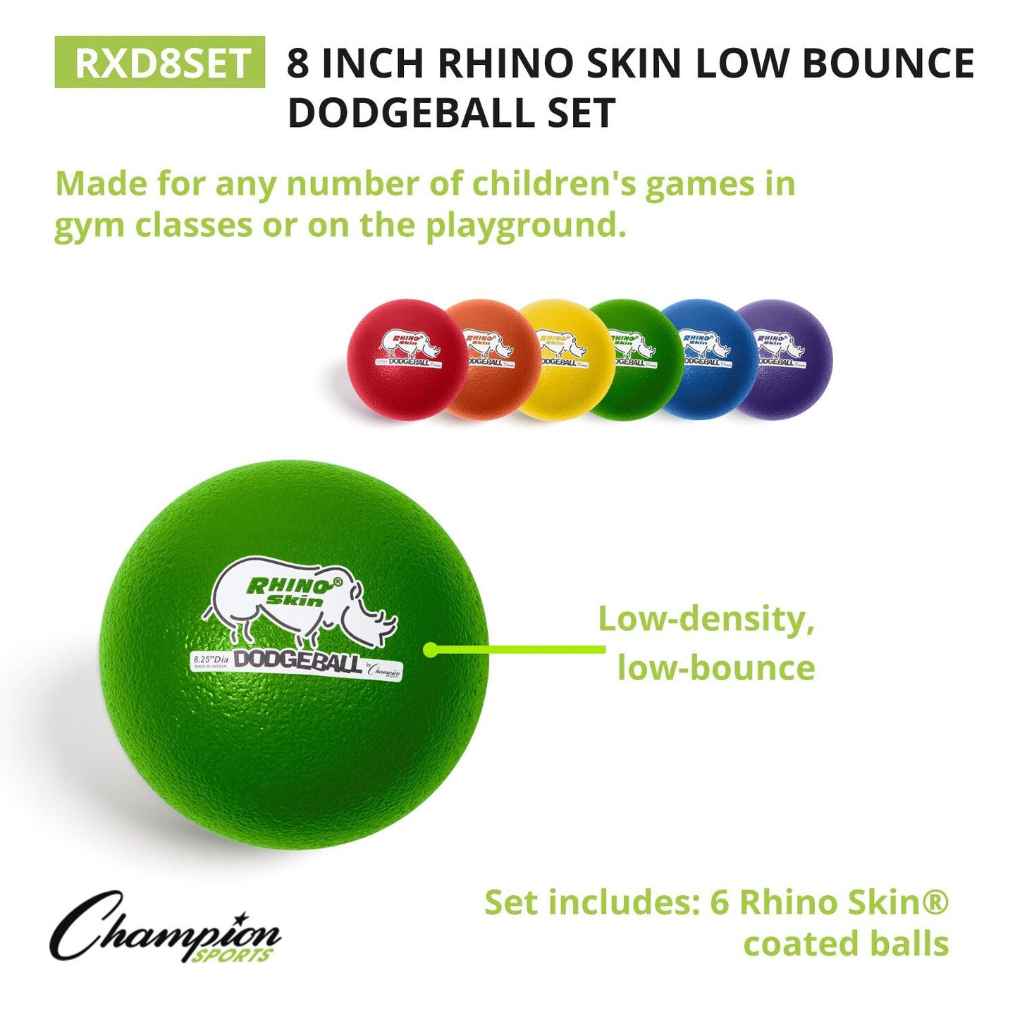 Rhino Skin&#xAE; 8-Inch Low Bounce Dodgeball Set, Assorted Colors, Set of 6
