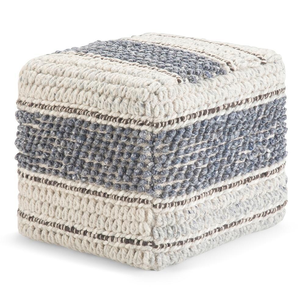Simplihome Grady Square Pouf, Footstool Upholstered Woven Wool And Cotton Modern