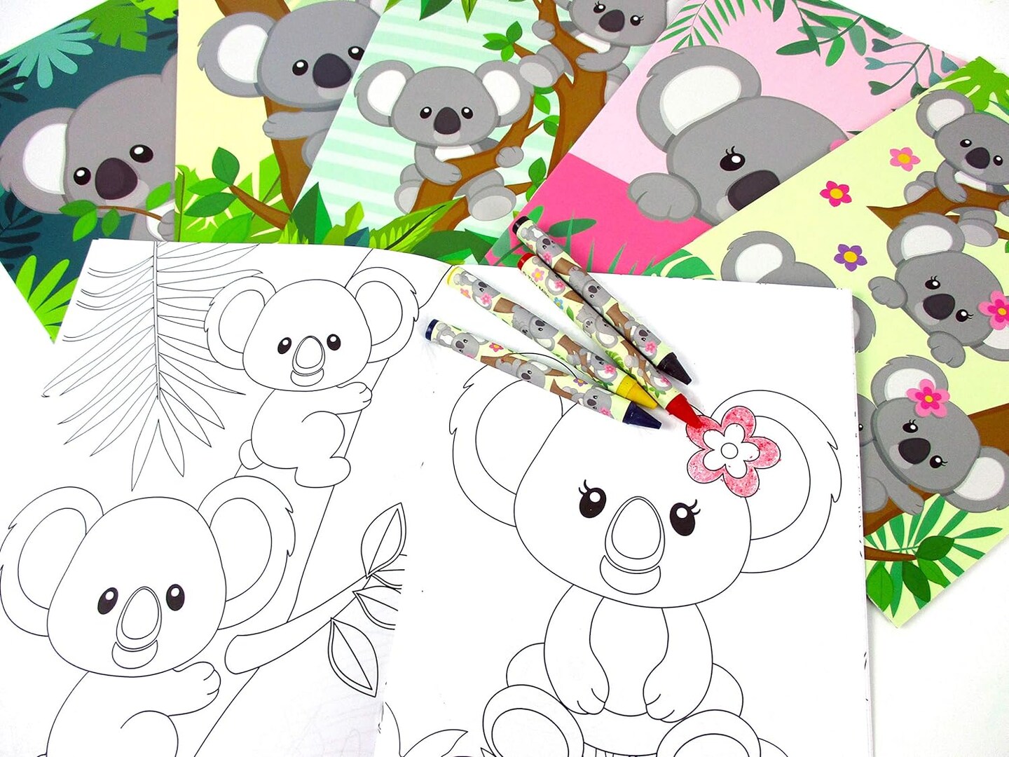 TINYMILLS Koalas Coloring Books for Kids with 12 Coloring Books and 48 Crayons, Koala Birthday Party Favors,