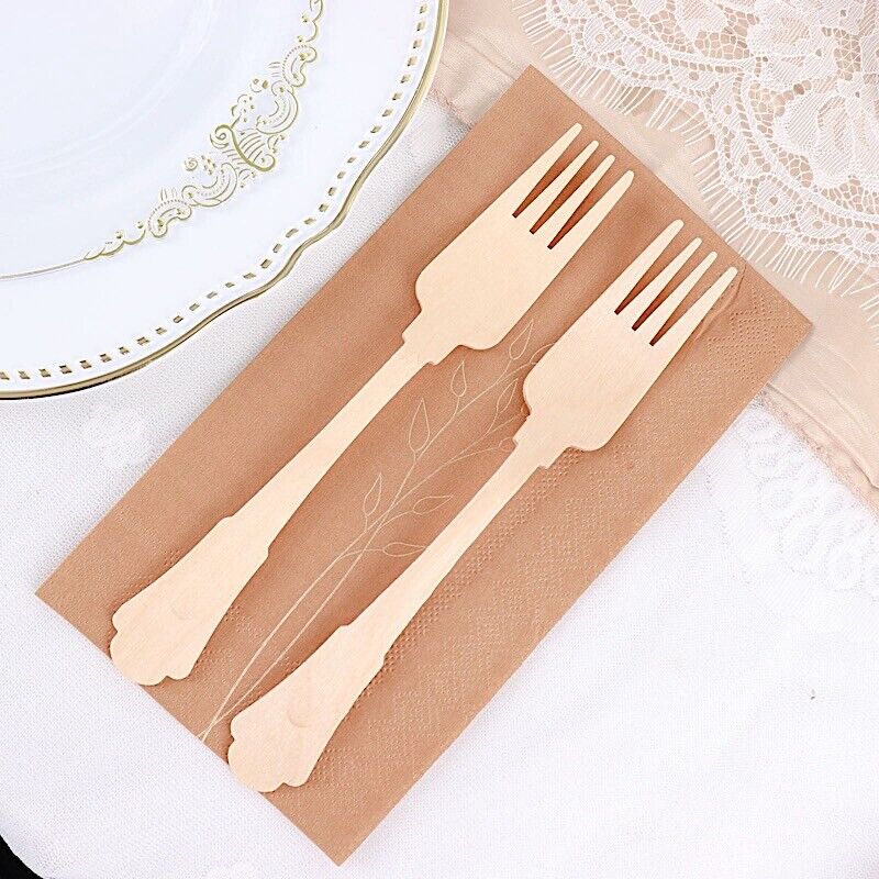 24 Natural 7.5 in Disposable Birchwood FORKS Baroque Design