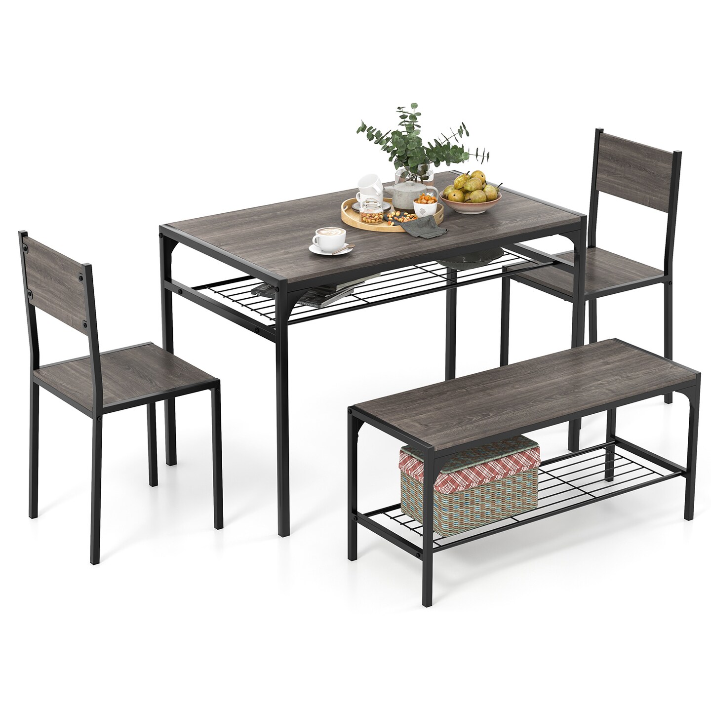 Industrial Style Rectangular Kitchen Table with Bench and Chairs - 43&#x22; x 26&#x22; x 30&#x22;