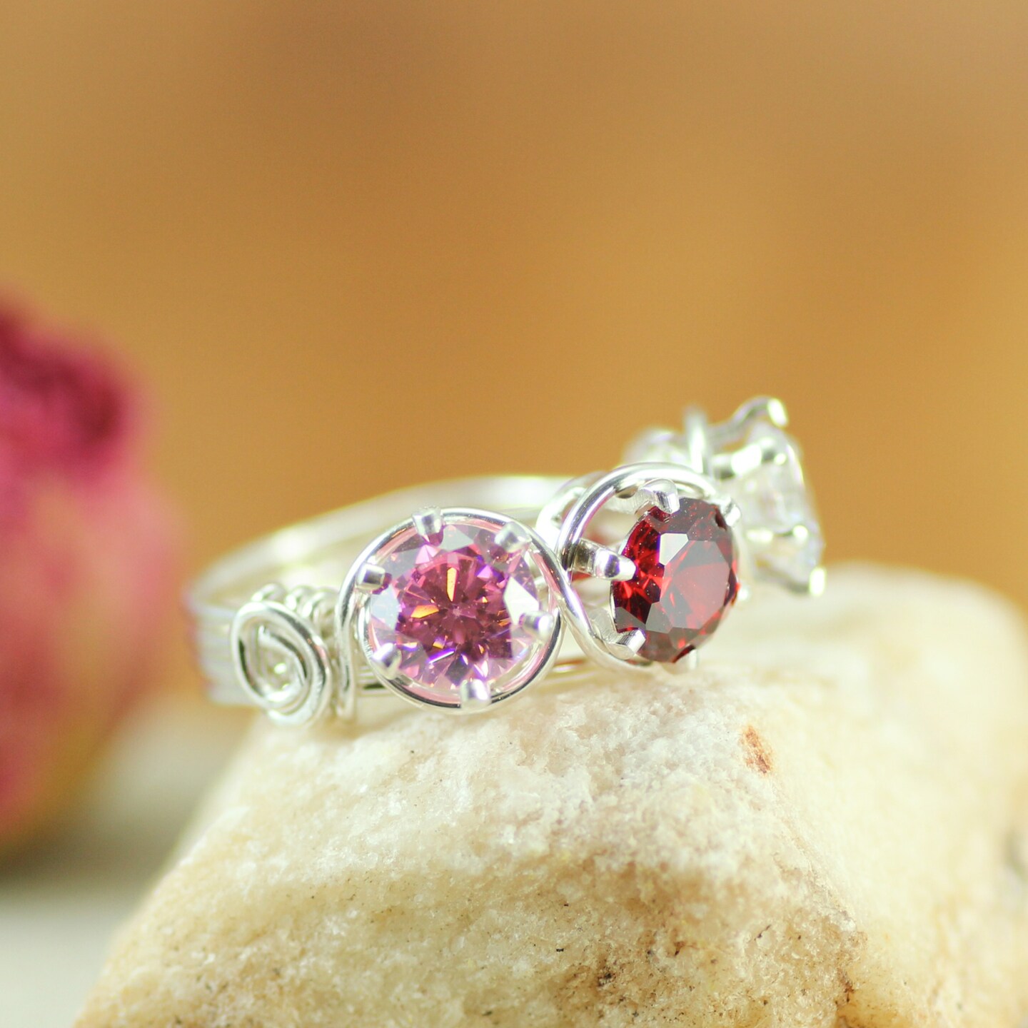 Mother Ring 3 Stones Sterling Silver with Large Band, Handmade and Personalized for Mother’s Day Jewelry Gift product 7
