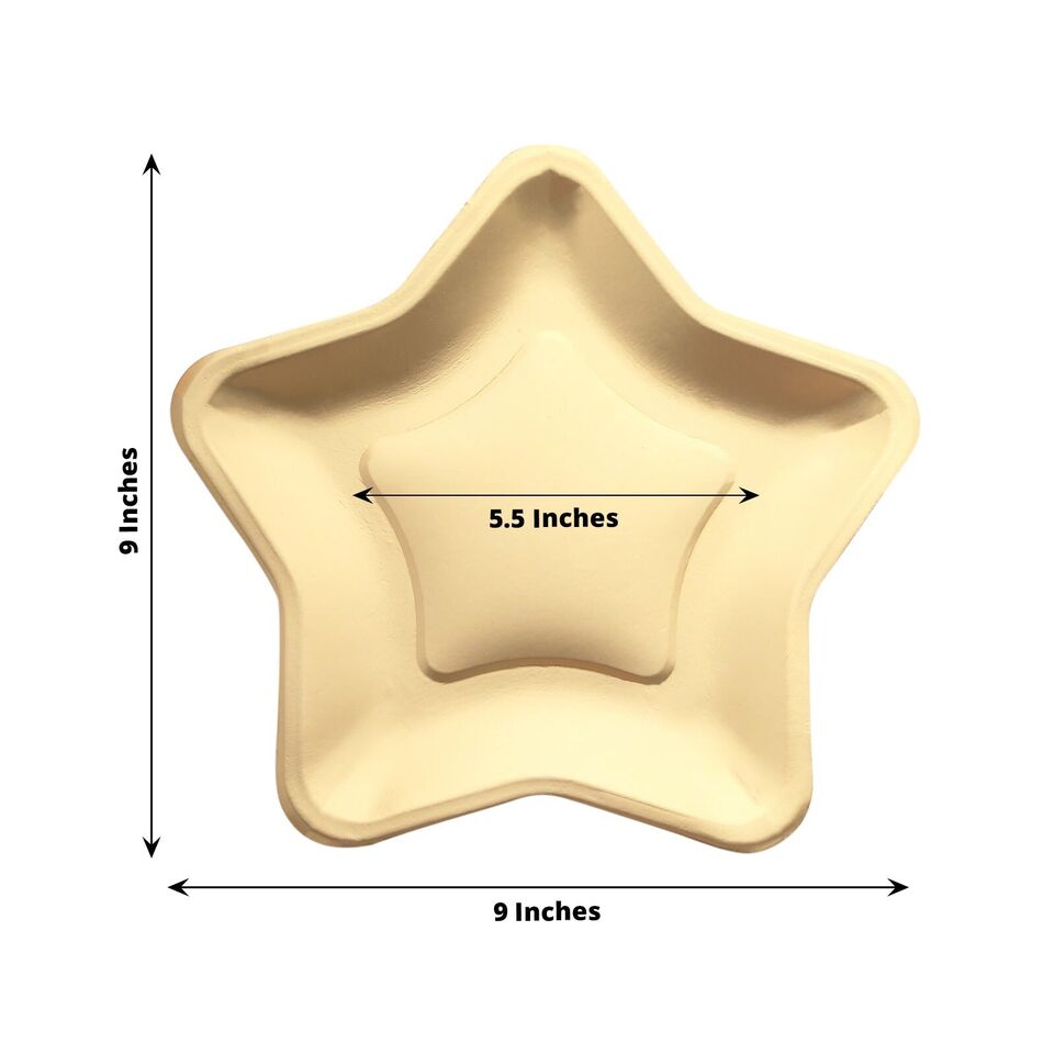 25 Matte Gold 9 in Star Shaped Disposable Dinner Paper PLATES