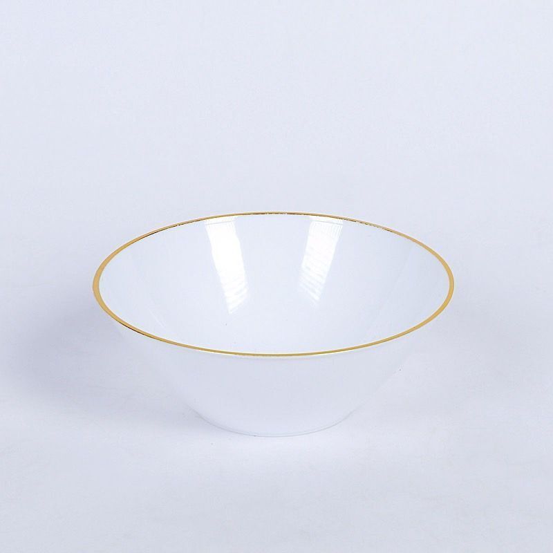 24 White Disposable Plastic Dessert Ice Cream BOWLS Gold Trim