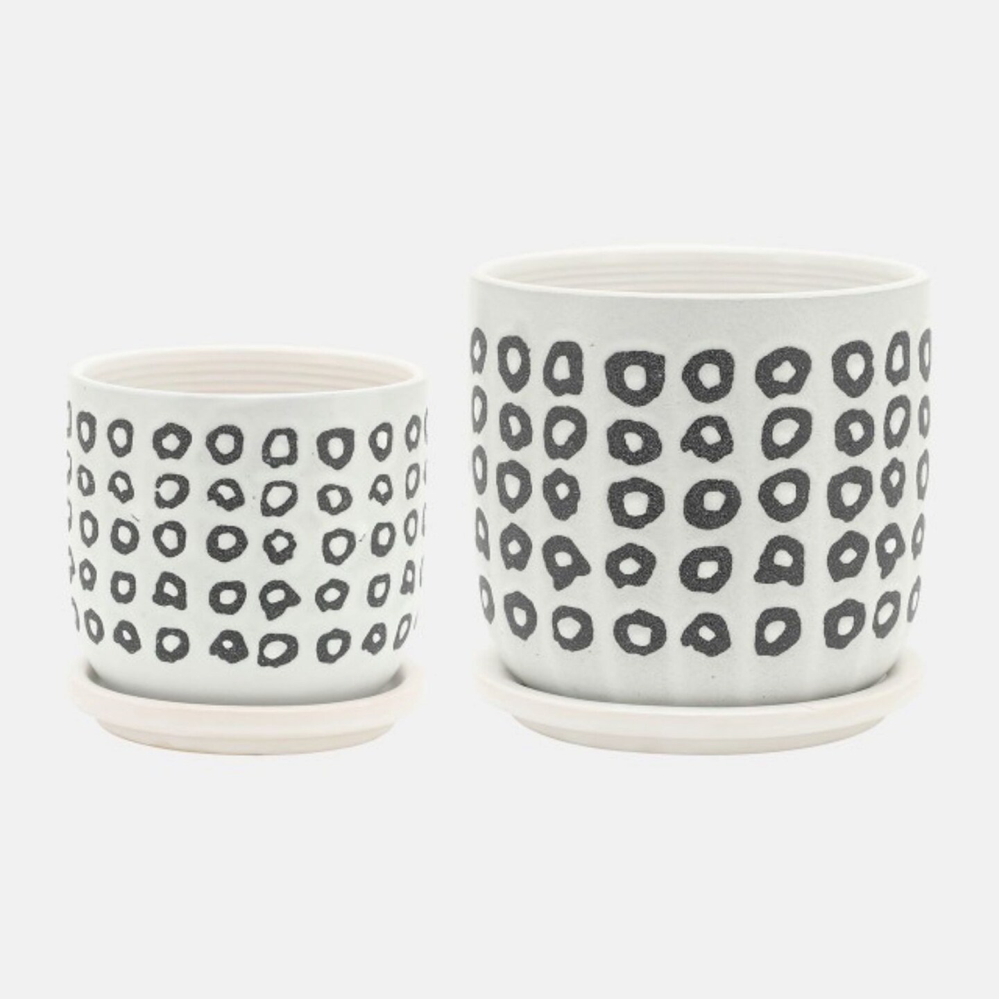 Kingston Living Aztec Ceramic Planter with Saucer - 6" - White and Gray - Set of 2