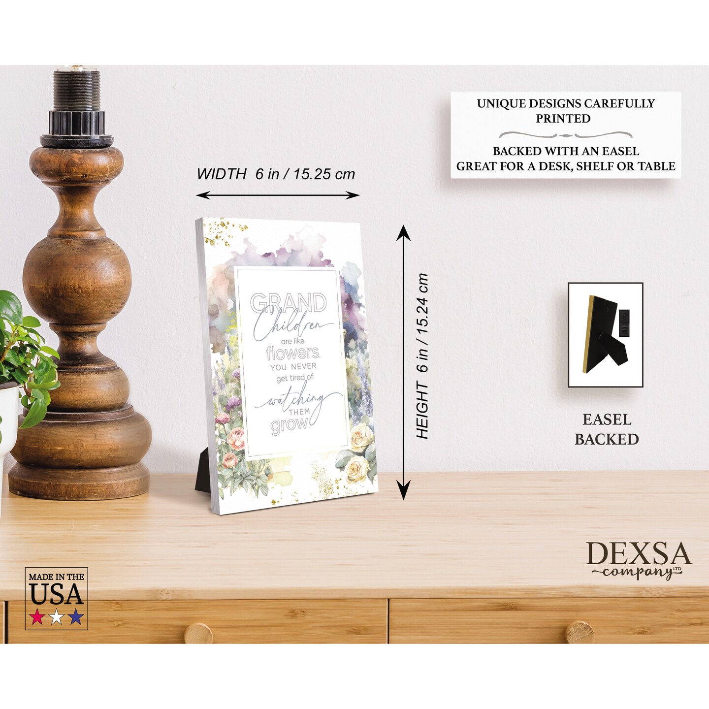 Grandchildren Wood Plaque with Easel and Hook Wall Tabletop Art - 6 inches x 9 inches