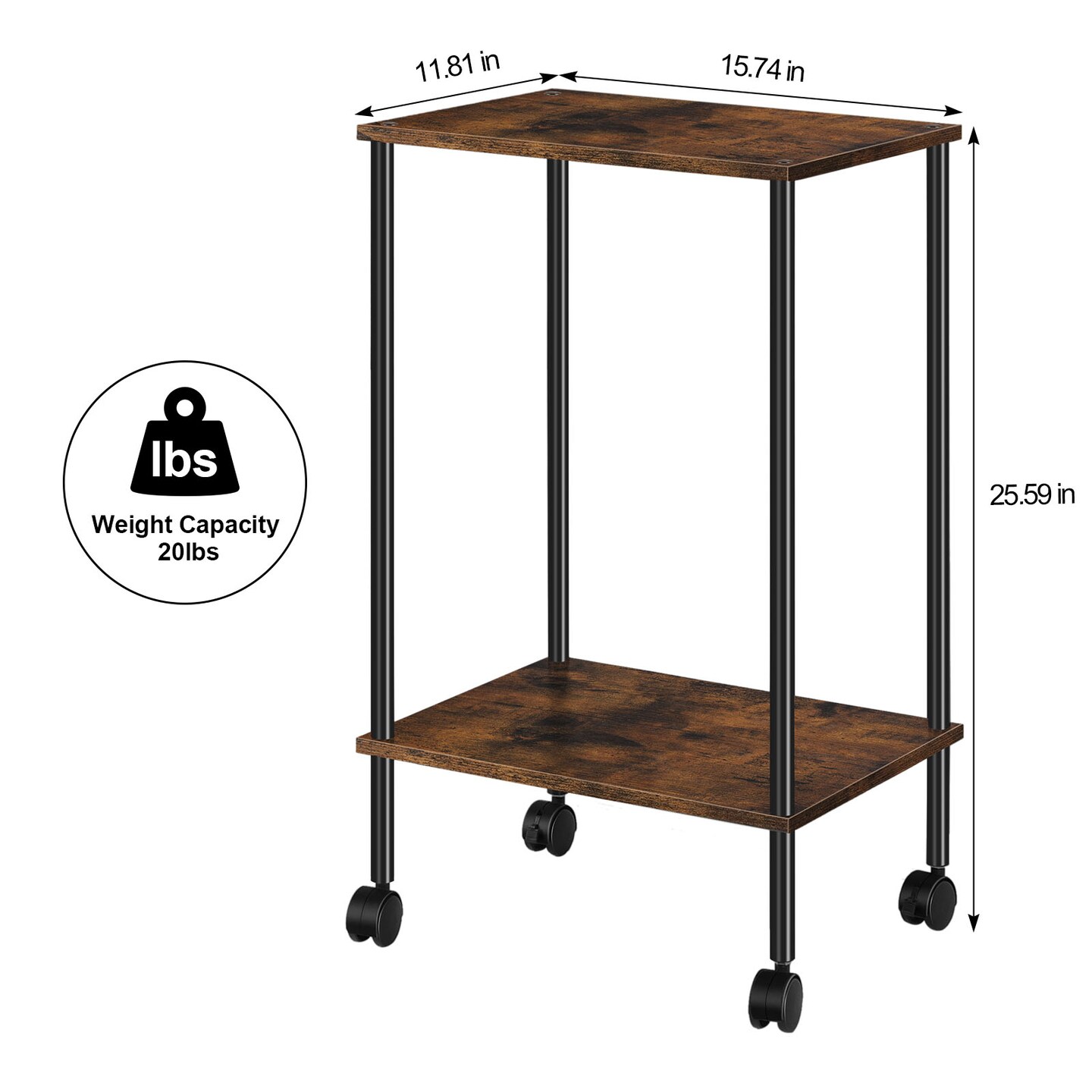 2pcs End Table with Wheels