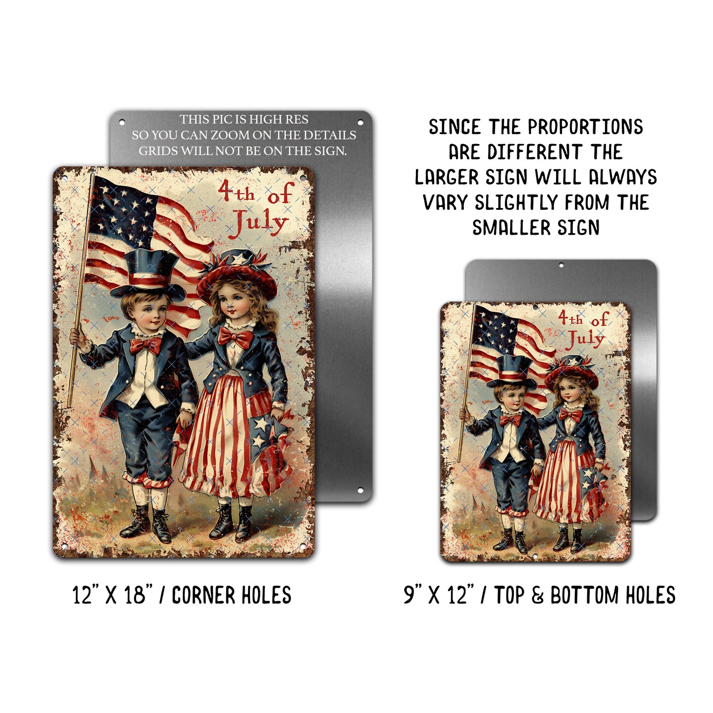 July 4th Decor - Vintage Card Art Sign - Independence Day Mantle