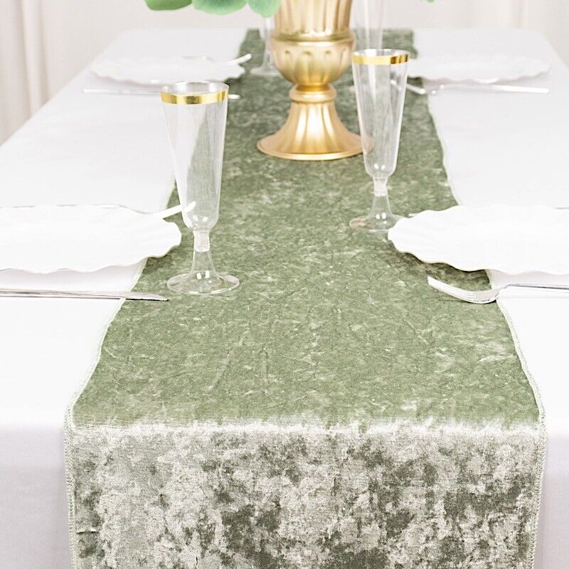 12"x108" SAGE GREEN Premium Crushed Velvet TABLE RUNNER