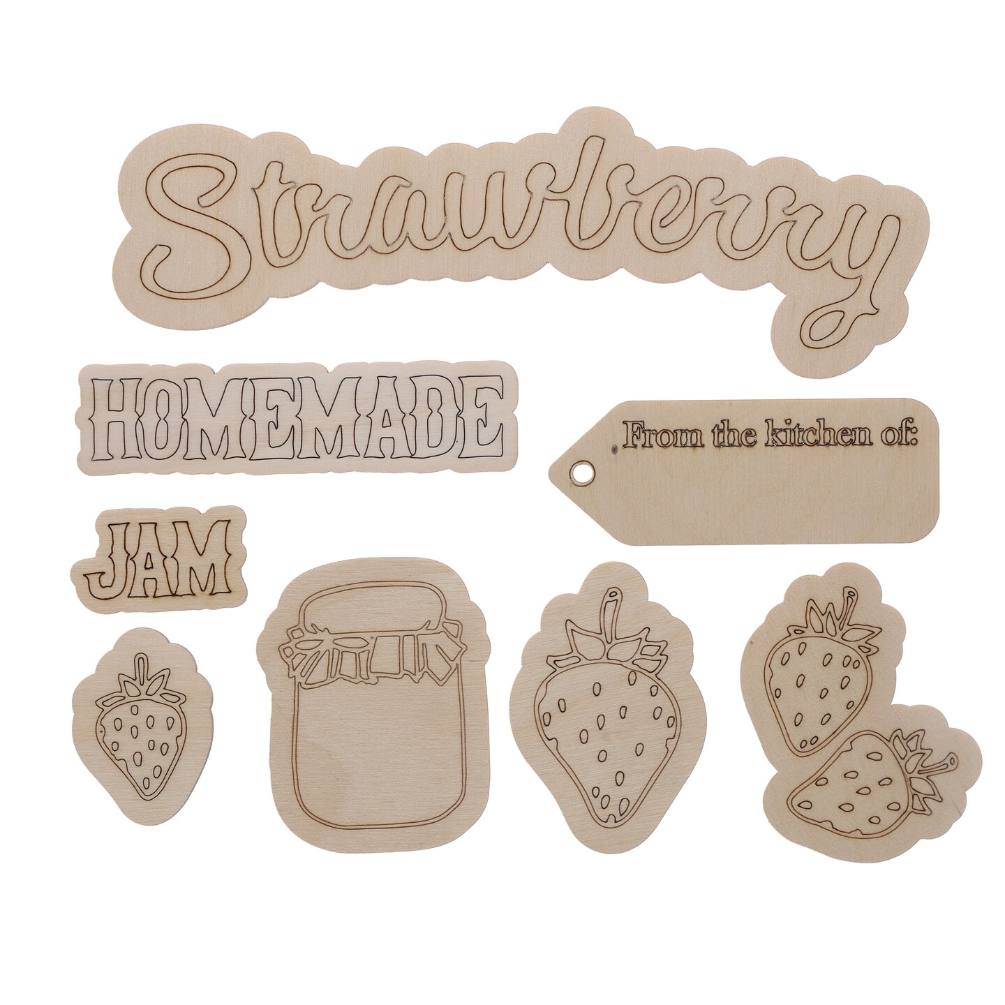 Hampton Art Crate D&#xE9;cor Themed Pack, Strawberry Jam 8Pc - Wooden Tags &#x26; Blank Wooden Signs For Crafts, Perfect Wood Sign Set With Decorative Wood Words For Crafts And Diy Projects
