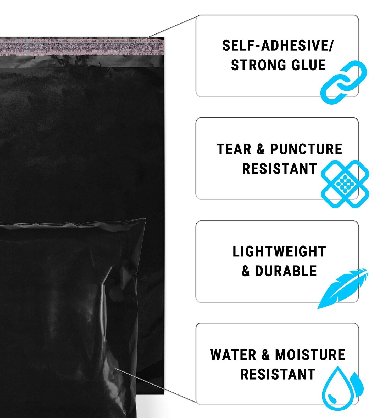 Pack of 100 Black Poly Mailers 10x13 Large Shipping Bags for Clothing 2 mil Poly Mailer Bags 10 x 13 Poly Mailers Plastic Mailing Envelopes for Clothes. Tear Proof Mailer