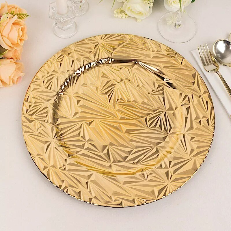 GOLD 6 Round 13&#x22; Metallic Rock Cut Acrylic CHARGER PLATES