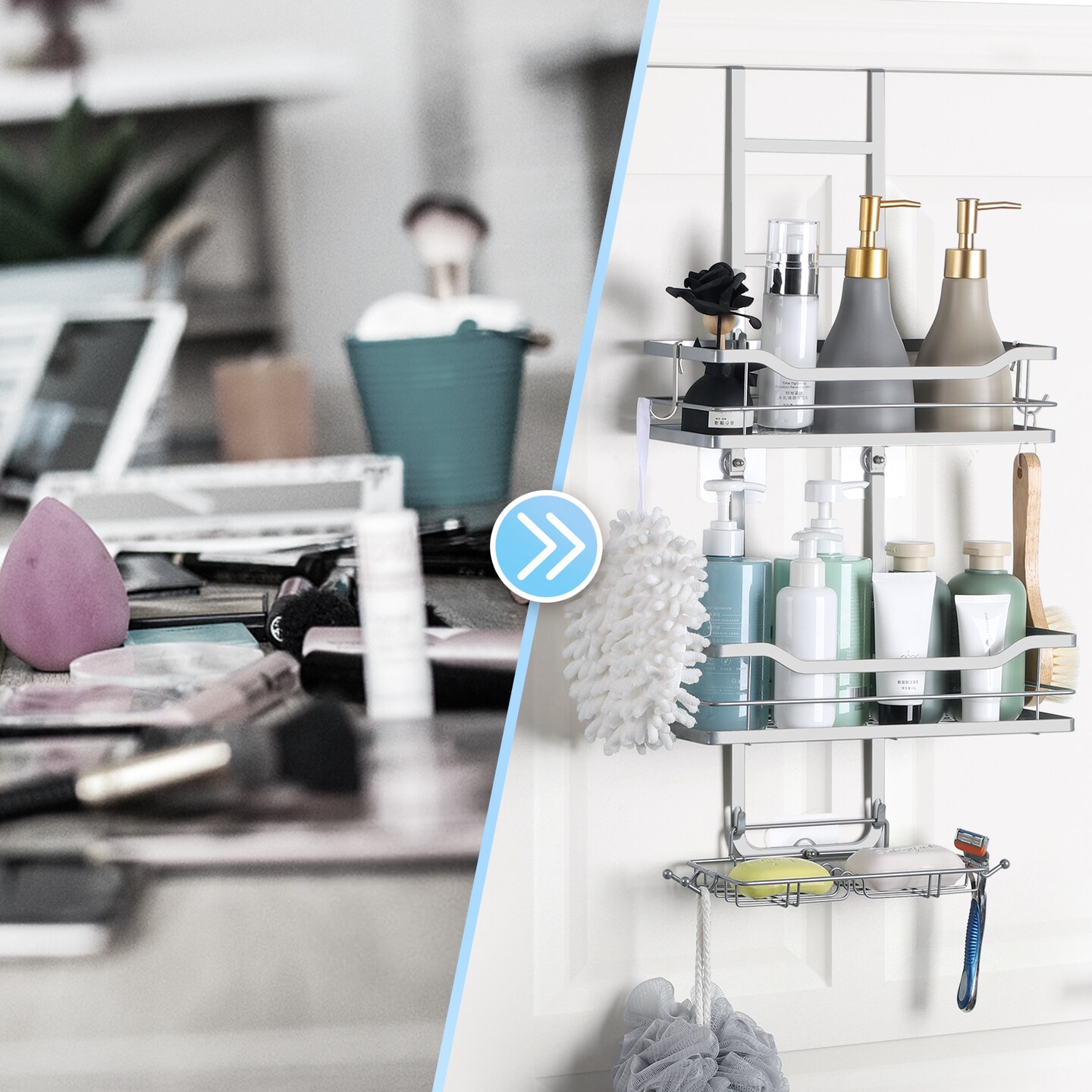 2 Tier Hanging Shower Organizer Over Door Metal Organizer Shelves Storage Rack