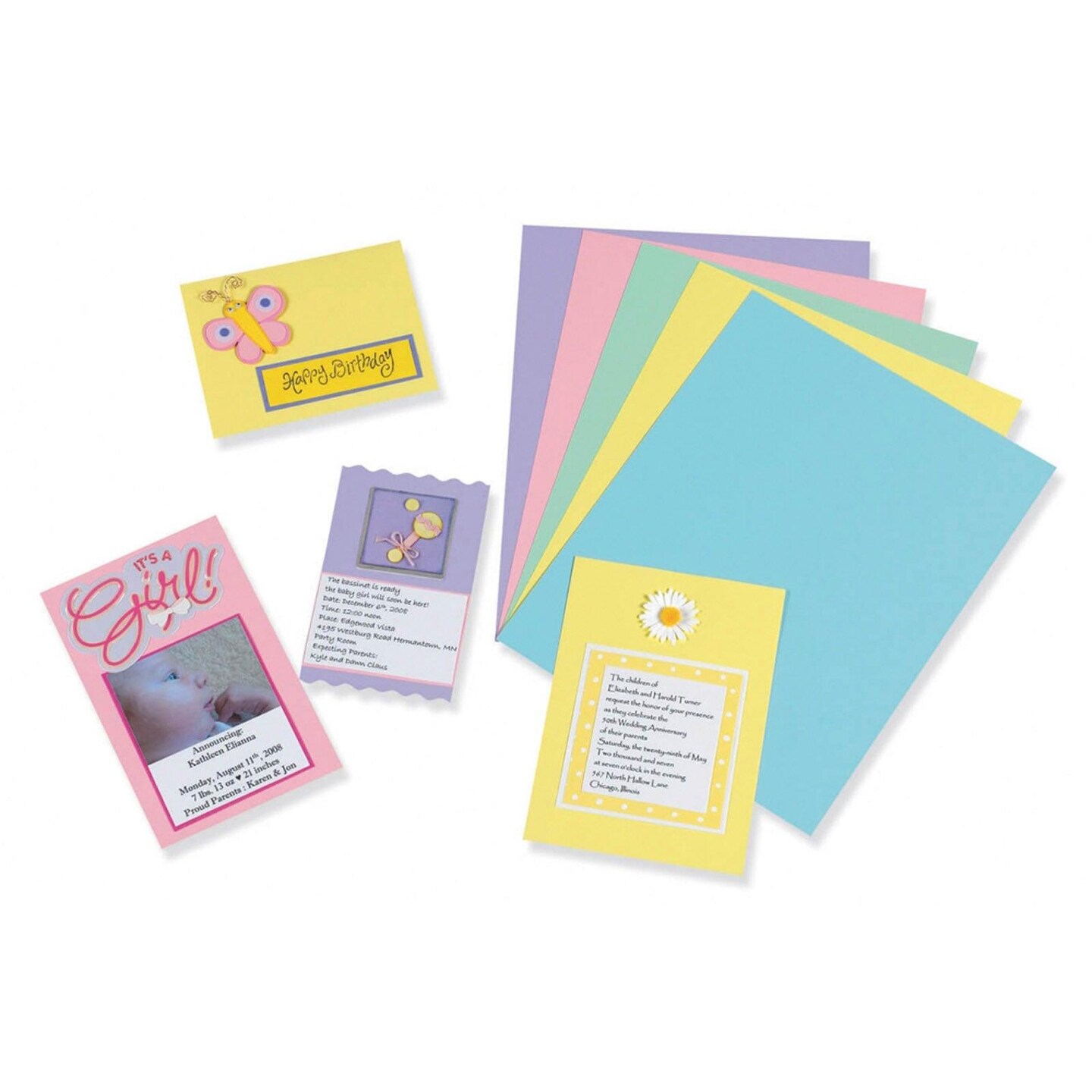 Pastel Card Stock, 5 Assorted Colors, 8-1/2&#x22; x 11&#x22;, 100 Sheets