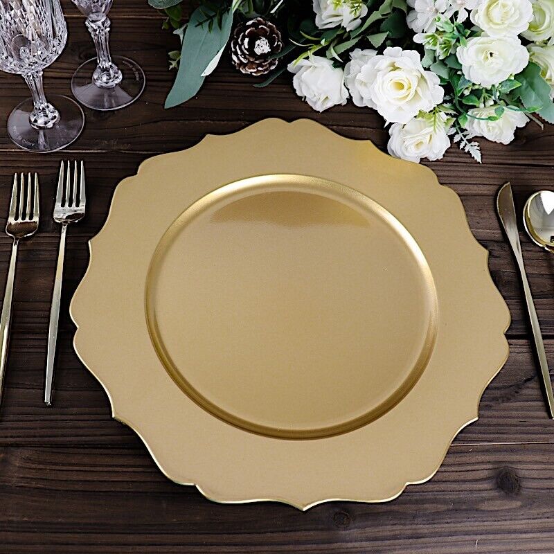 GOLD 6 Round 13" Metallic Acrylic CHARGER PLATES Scallop Rim Design