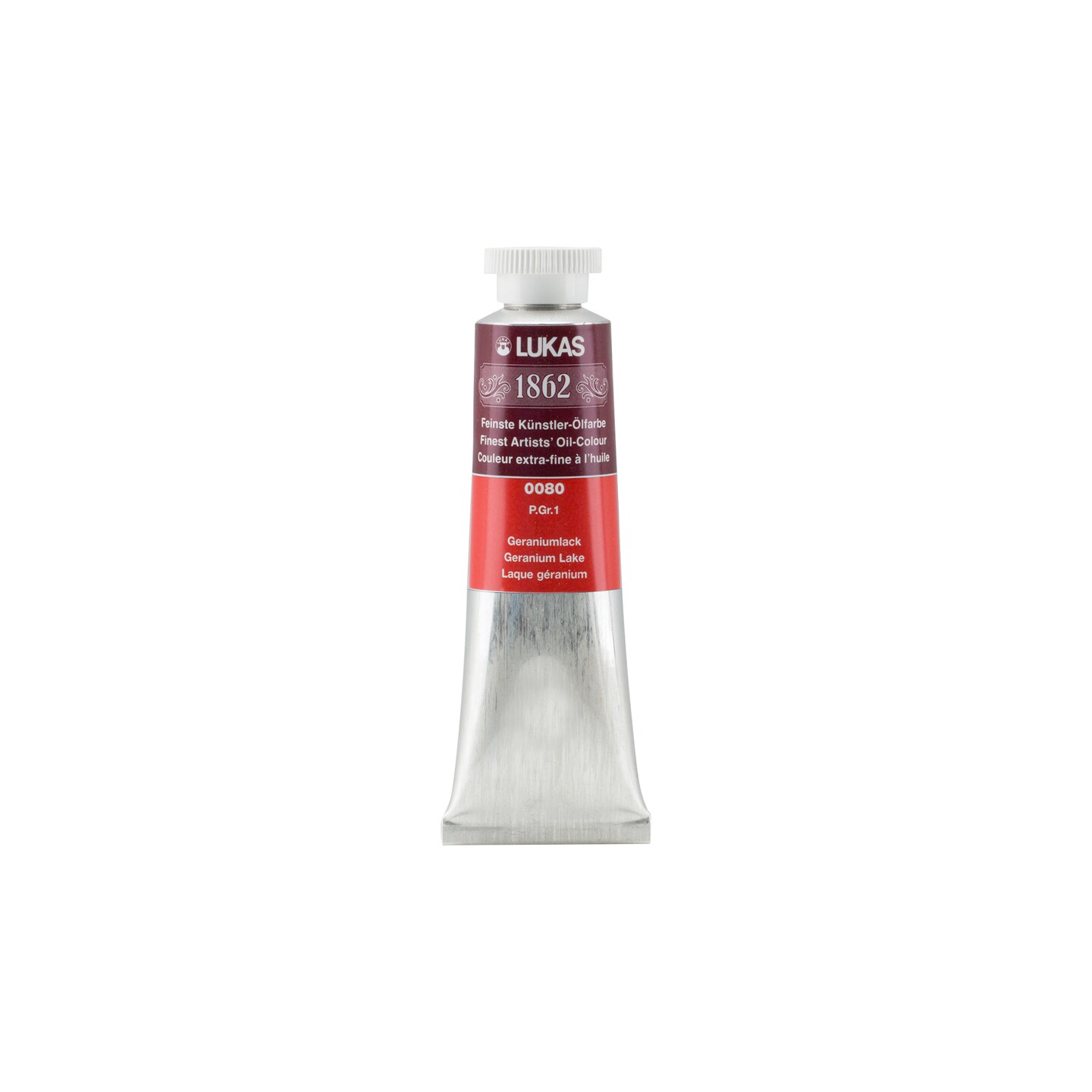 Lukas 1862 Professional German Oil Paint, Geranium Lake 37 mL - w/Beeswax & Non-Yellowing Sunflower Oil, Short Drying Time, Smooth, Outstanding Lightfastness
