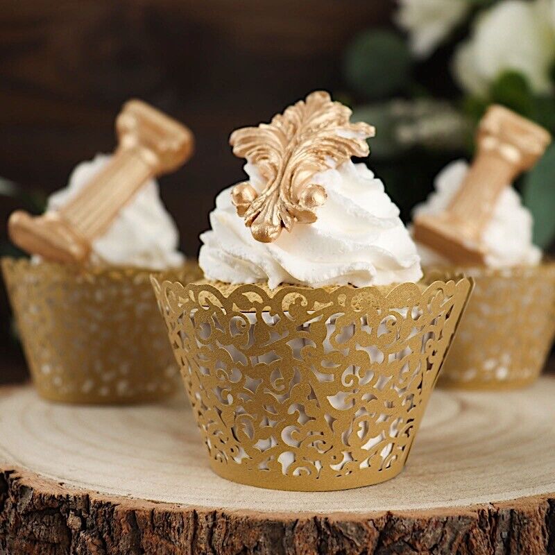 25 GOLD Laser Cut Lace Paper Cupcake Liners Muffin WARAPPERS