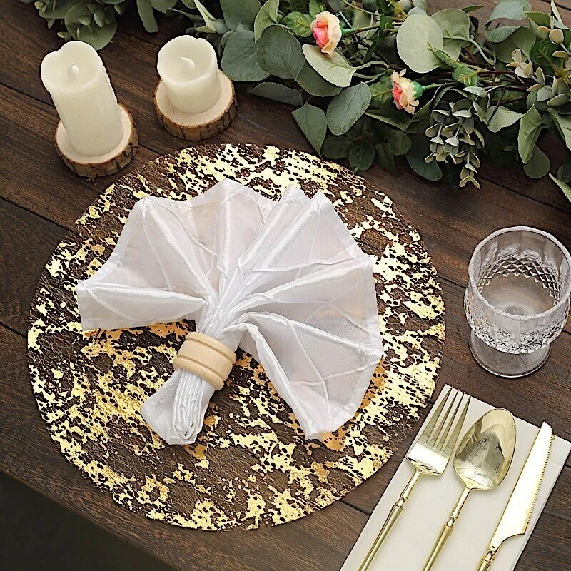 GOLD 10 Round 13&#x22; Metallic Foil Polyester Mesh Table PLACEMATS