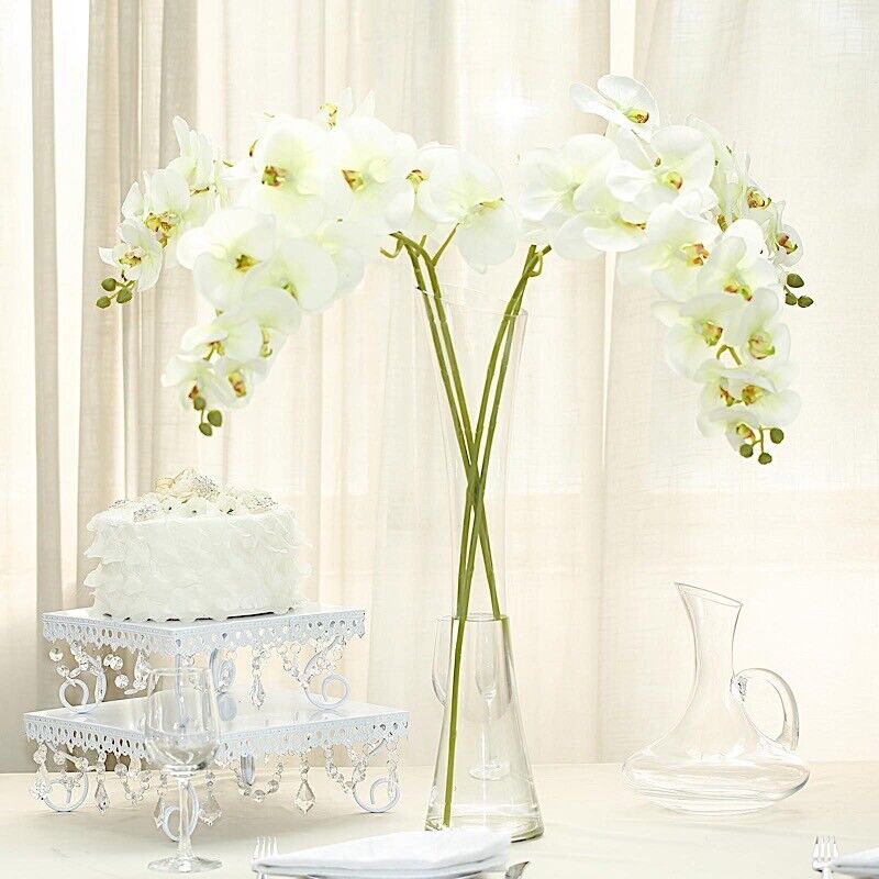 2 IVORY 40&#x22; tall Faux Silk Orchid Flowers Sprays Stems