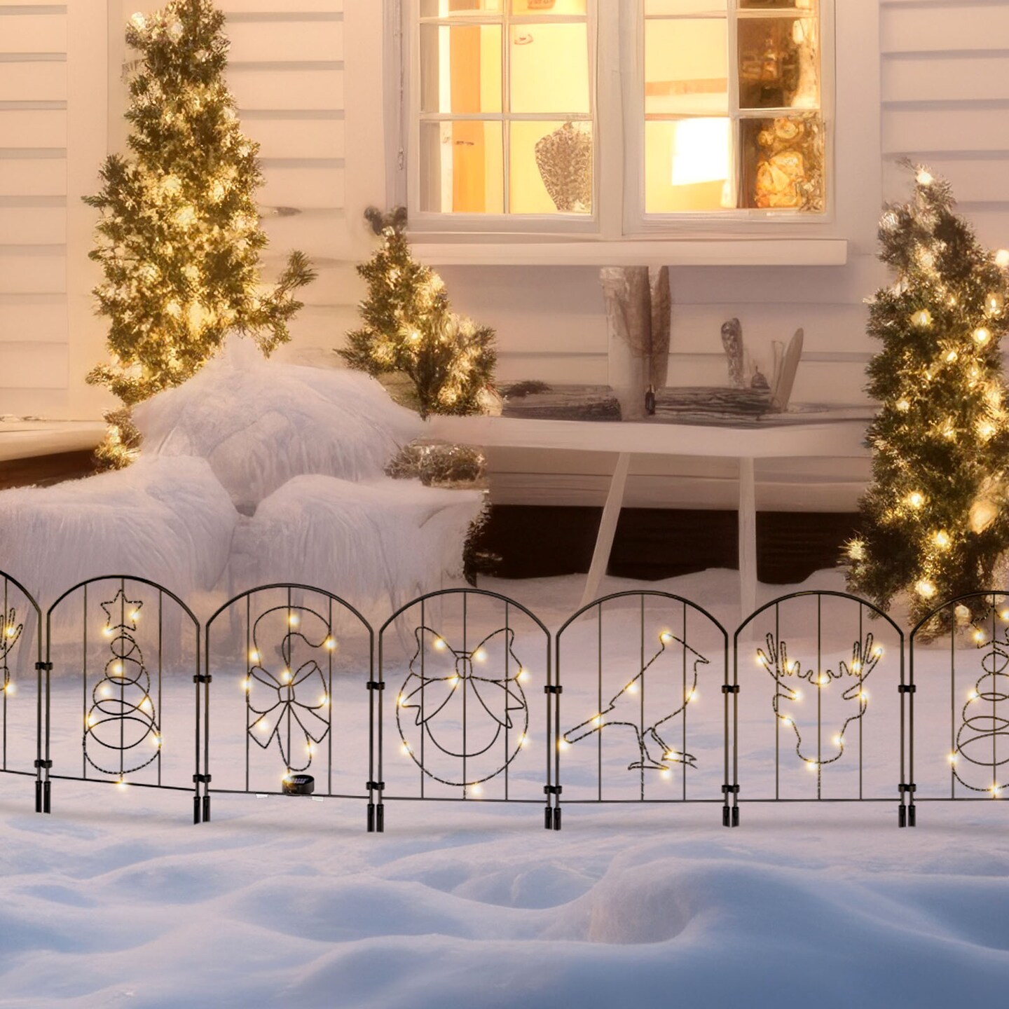 10pcs Christmas Pattern Decorative Garden Fence with Solar LED Lights
