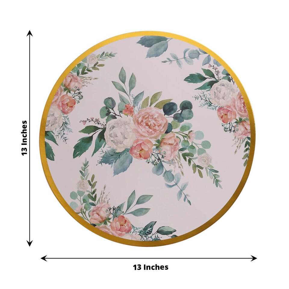 GOLD 6 Floral 13&#x22; Round Disposable Paper CHARGER PLATES