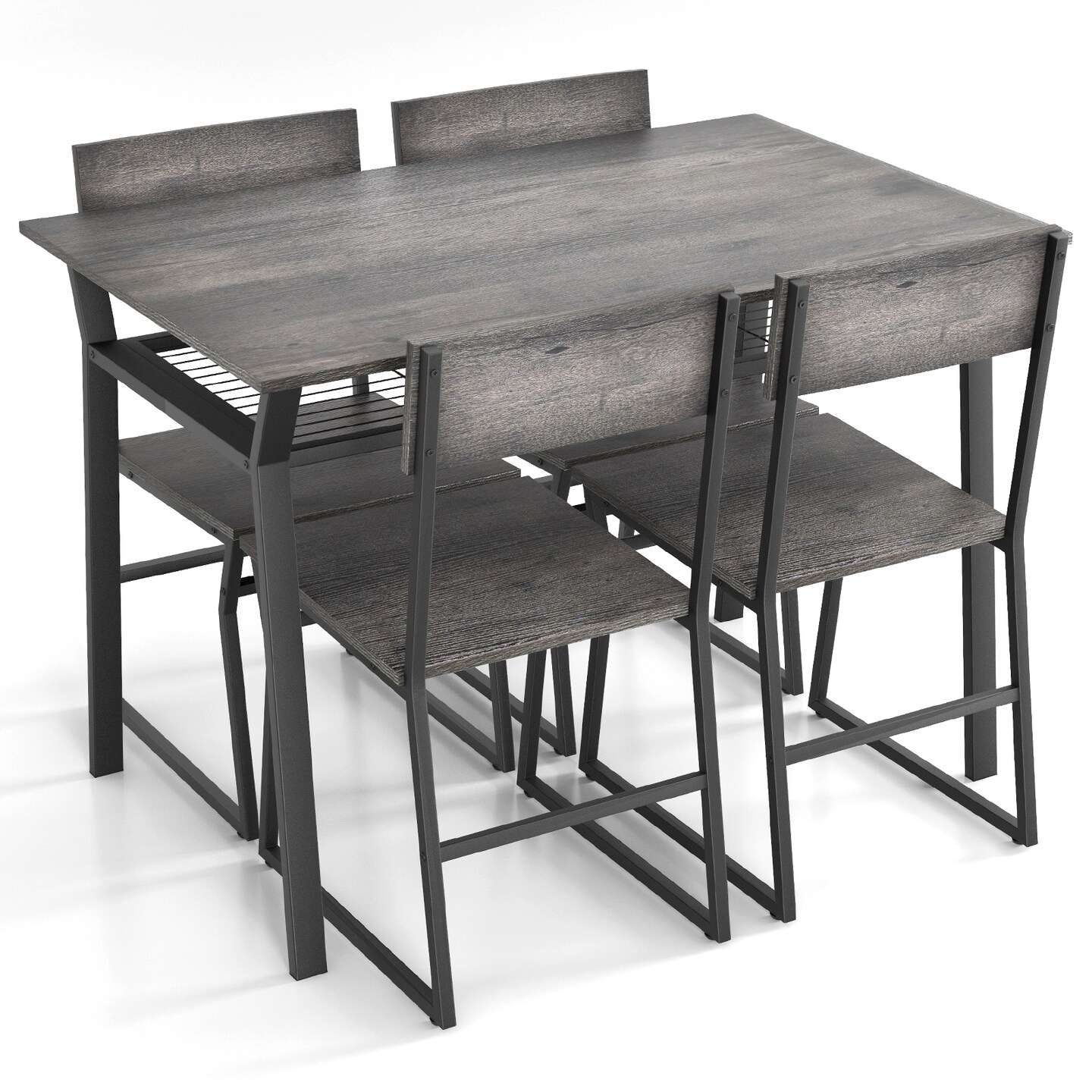 5 Piece Dining Table Set With Storage Rack And Metal Frame