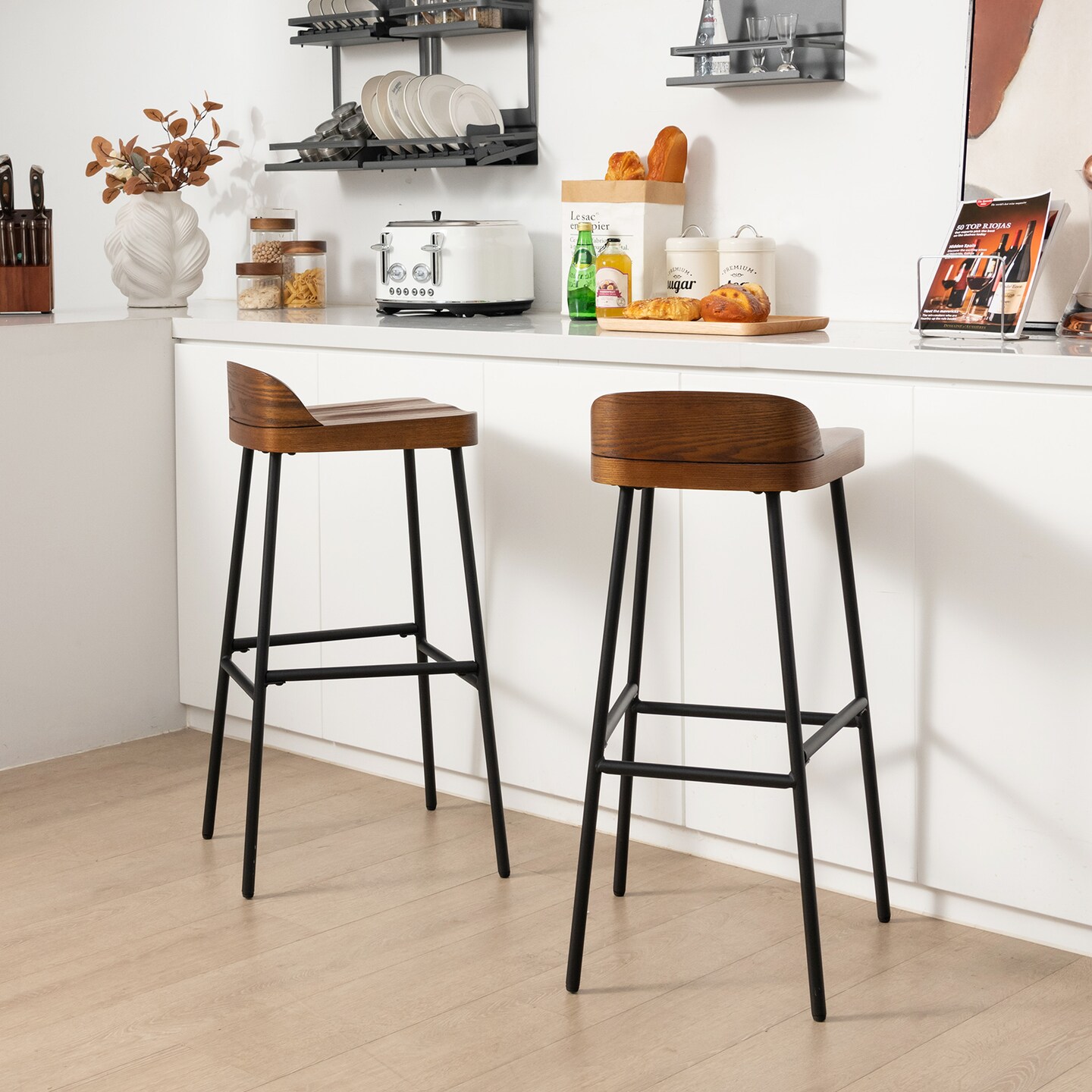 Set Of 1/2 29 Inch Industrial Bar Stools With Low Back And Footrests-set Of 2