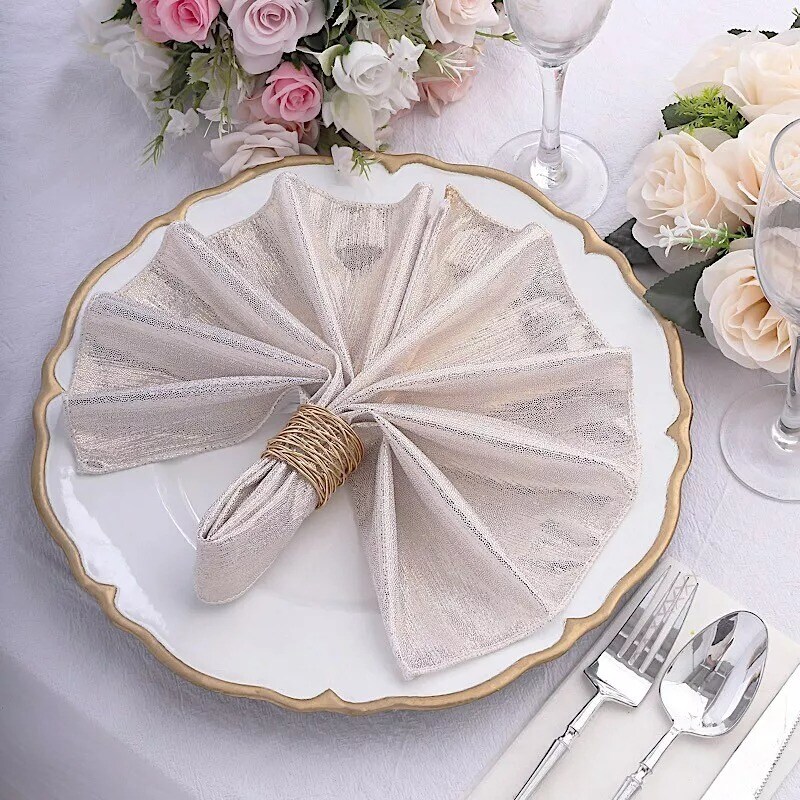 BEIGE 5 Polyester 20&#x22; x 20&#x22; Dinner Table NAPKINS Sequin Dots