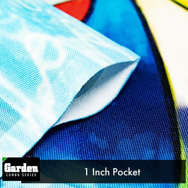 G128 Combo Pack: Garden Flag Stand Black 36x16 Inch &#x26; Garden Flag Summer Fun with Dog in Pool 12x18 Inch