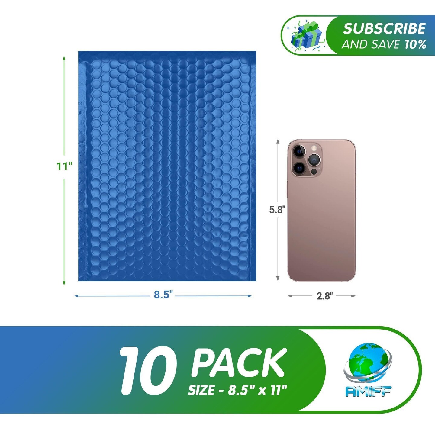 Blue Poly Bubble Mailers 8.5 x 11 Padded Envelopes 8 1/2 x 11 Pack of 10 Poly Cushion Envelopes with Peel and Seal for Mailing Shipping Packing