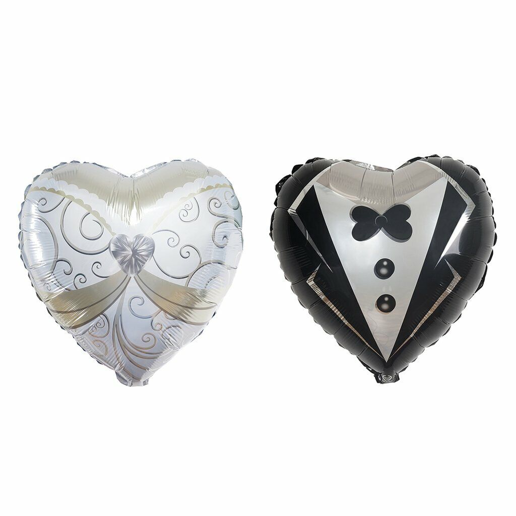 2 pcs Heart Shaped Wedding Groom Tuxedo and Bride Dress 14&#x22; Foil Balloons