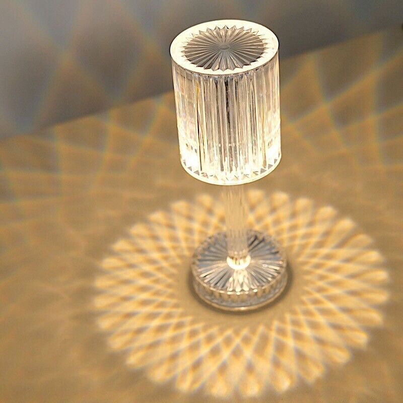 Clear 10" Acrylic Crystal TABLE LAMP Cylinder USB Rechargeable LED Light