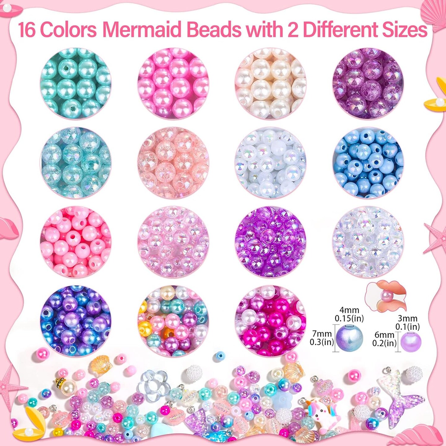 802Pcs Bracelet Making Kit for Girls Mermaid Beads for Jewelry Making Assorted Sizes 6mm 8mm Jewelry Making Kit with Mermaid Shell Pendants, Mermaid Beads for Bracelet Necklace DIY Craft