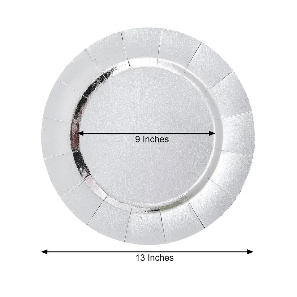 SILVER 10 Round 13&#x22; Disposable Paper CHARGER PLATES