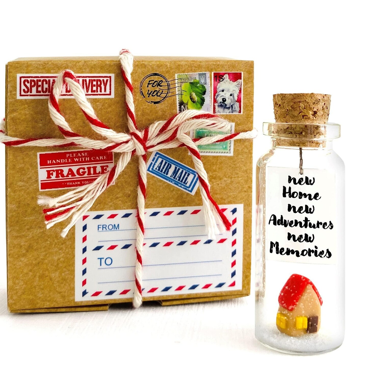 Tiny Magical Message in a Bottle Gift Idea   Classy Inspirational Gifts for Him and Her   Unique Presents for Women and Men (Colorful House   New Home New Adventures New Memories in Craft Gift Box)