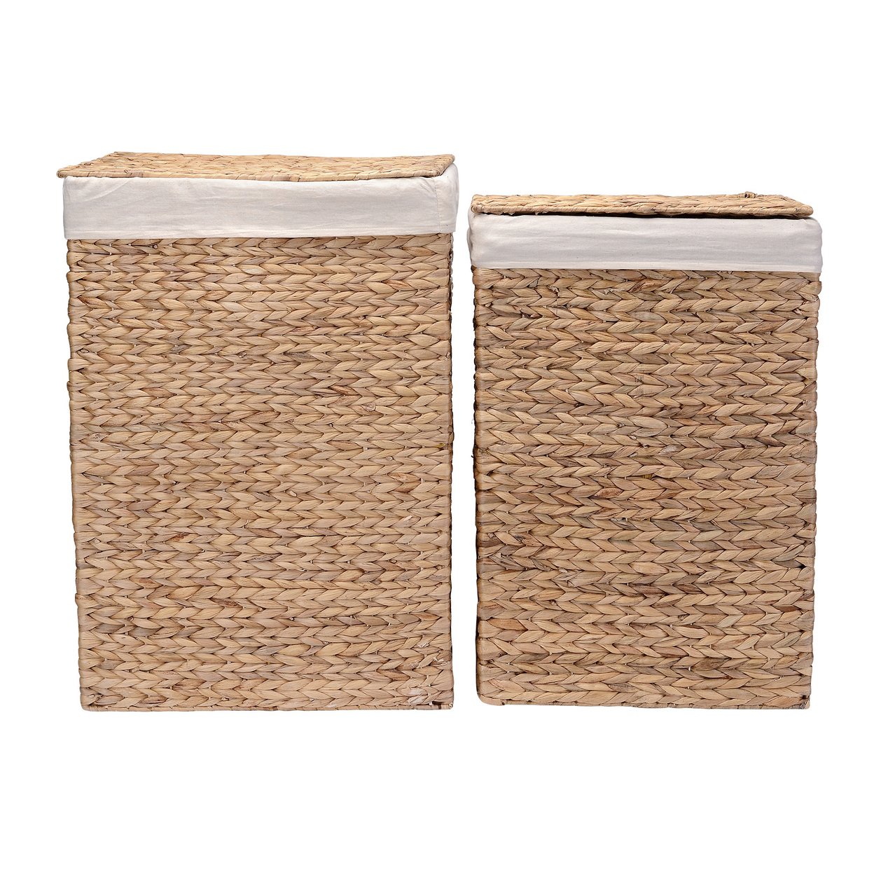 2 Pack Portable Wicker Laundry Hampers With Lid Water Hyacinth Natural 18&#x22; 16&#x22;