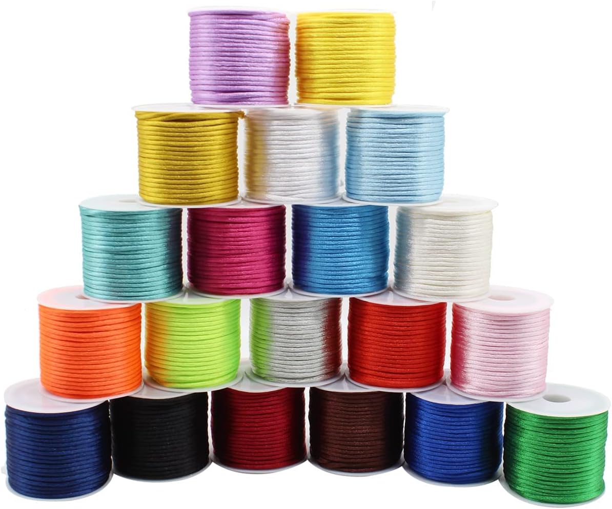 2mm Nylon Rattail Satin Silk Trim Cord 20 Colors 218 Yards Beading String for Friendship Bracelets, Necklaces, Jewelry Making, Chinese Knotting&#xFF0C;Arts and Crafts (218), Blue,green,white (zgjx-02)