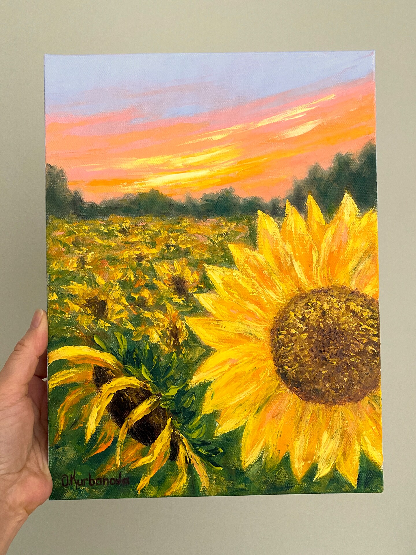 Sunflower Sunset Good Vibes Painting Original Oil Artwork Impasto