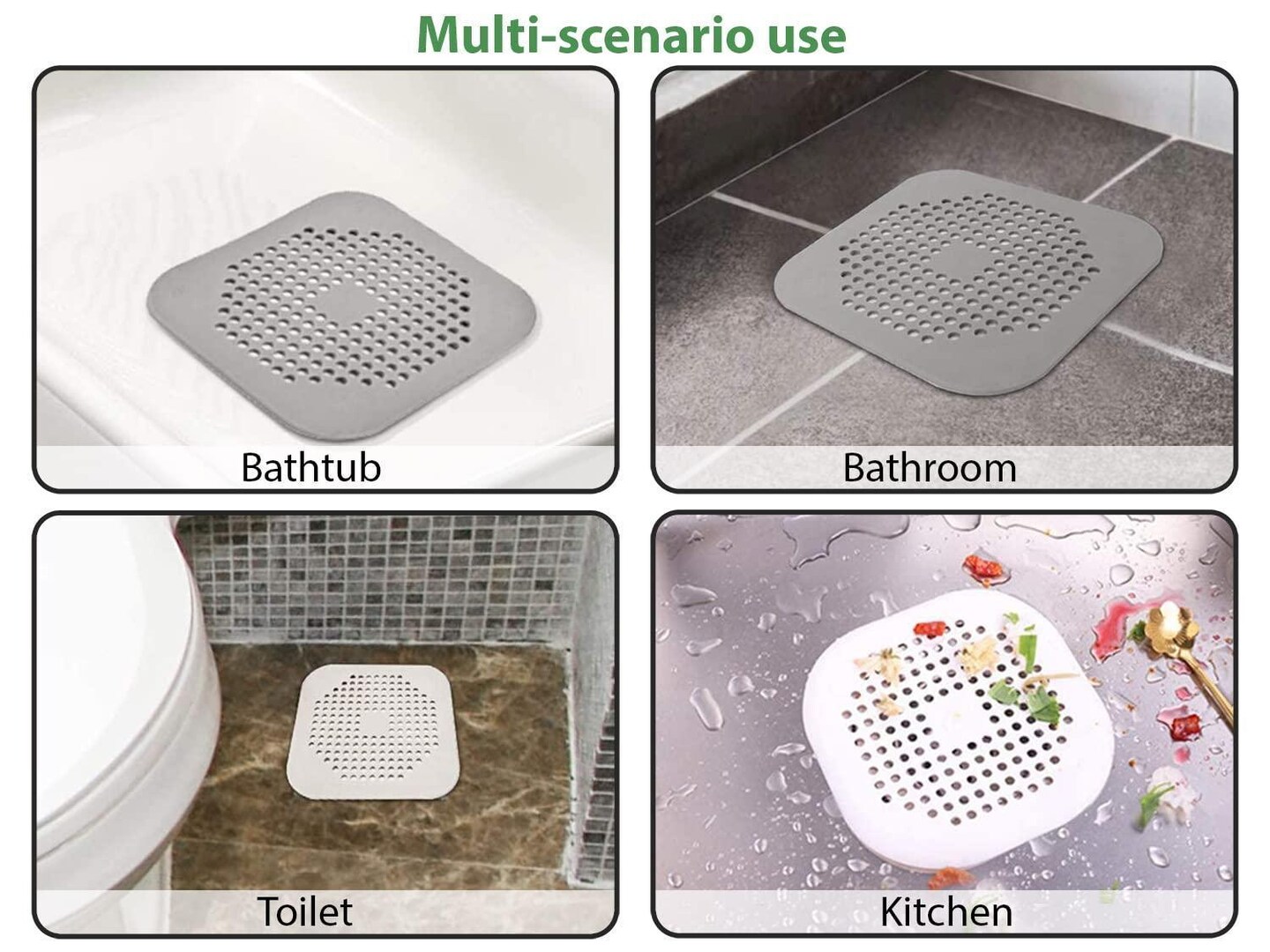 1 Pcs White Rubber Silicone Square Sink Strainer Bathroom – Best Protection Flat Strainer Stopper with Suction Cups Filter Shower Drain Cover Stall Bathrub Hair Catcher Drain Covers