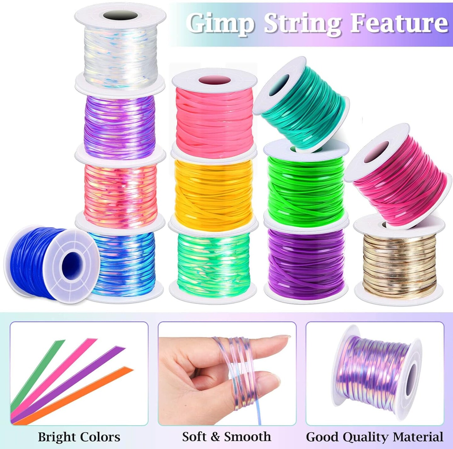 Lanyard String, Boondoggle String Kit with 20 Rolls Plastic Lacing Cord and 50Pcs Keychain lanyard Accessories, Gimp String Lanyard Weaving Kit for Keychain Crafts, Bracelet and Lanyards